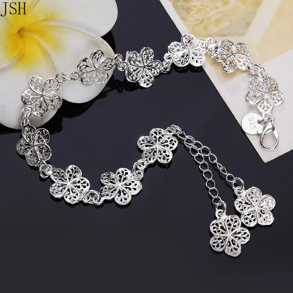 , Hot wedding silver color bracelet beautiful flowers for women classic high quality fashion jewelry wholesale JSH-lh013