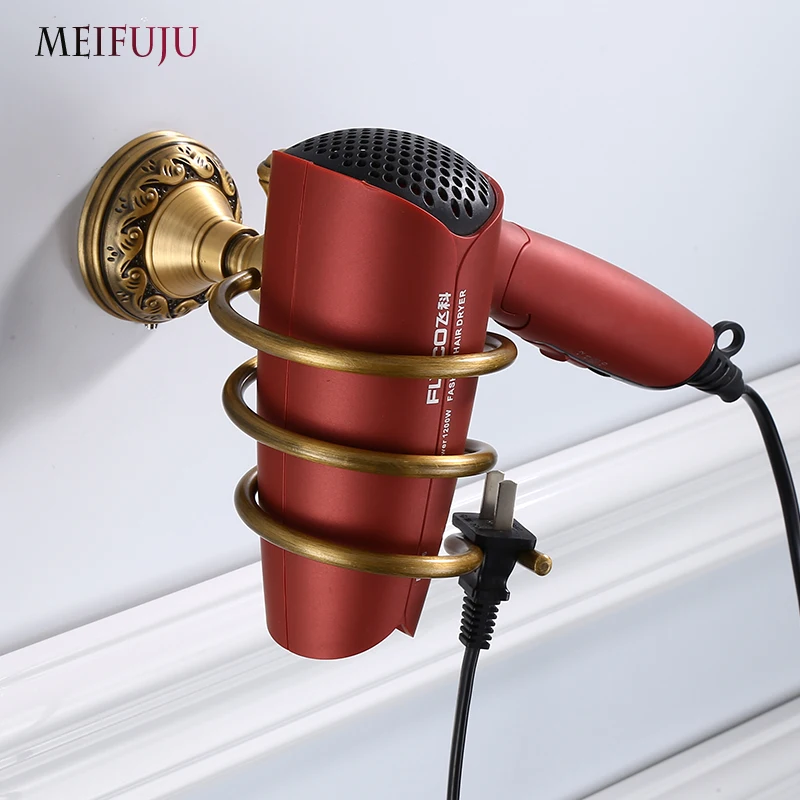 Hair Dryer Holder Antique Bathroom Shelf Storage Aluminium Wall Mount Hairdryer Holder for Hairdryer Stand and Organizer Salon