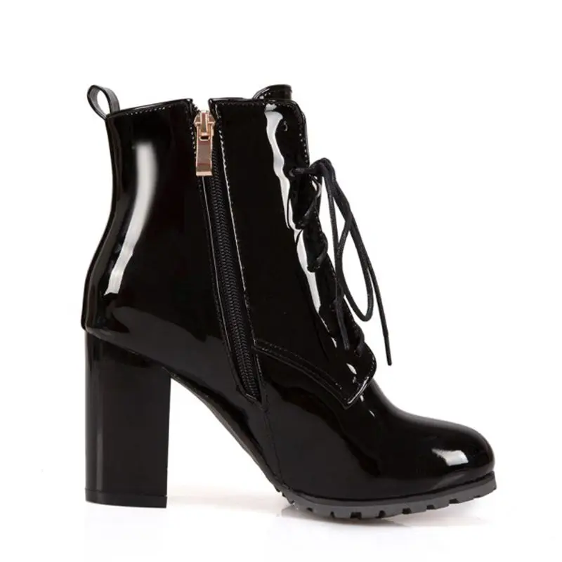 QPLYXCO Vendita New Super Big Small Size 31-50 Inverno caldo caviglia stivali di Vernice scarpe da Donna stivaletti Lace up pompe T3-1