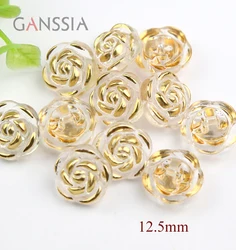 30pcs/lot Size:12.5-18mm Acrylic Transparent Rose Flower Button Gold Edge Handmade Craft Sewing Accessories (ss-68)