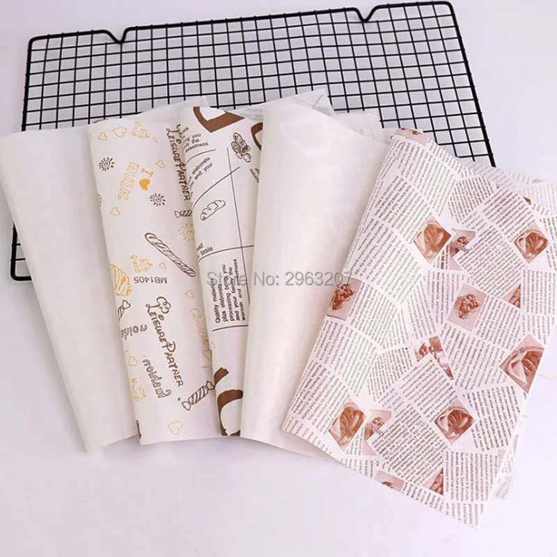 1000pcs 26X36CM Kinds Of Printed Greaseproof Baking Wax Paper Sandwich Wrapping Paper For Bakery Hamburger