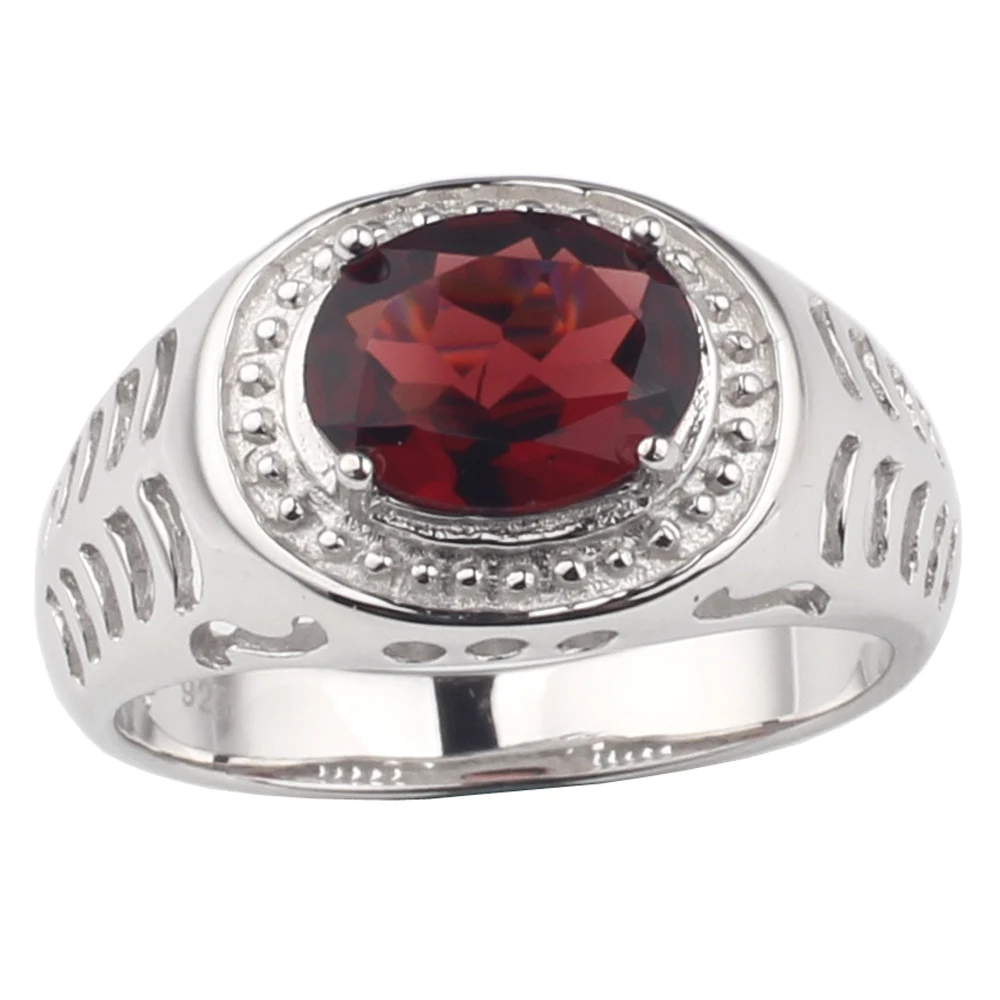 

Кольцо с красным гранатом R504RGN мужское, овальное кольцо из серебра 925 пробы с кристаллами, вырезанным круассаном, подарок на день рождения