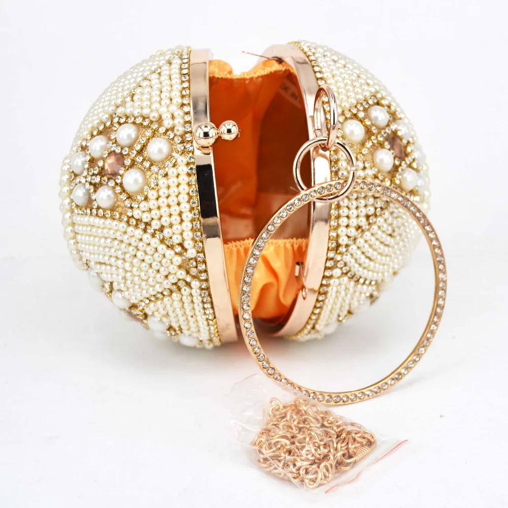 Design Gold ball Wristlets Bag Women Silver Beaded Pearl Mini Tote Handbag Chain Lady Wedding Bridal Evening Purse Clutch Bag