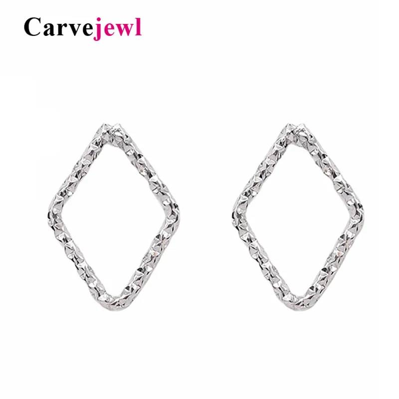 Carvejewl simple small stud earrings Korea design geometric metal faceted rhombus earring for women girl gift jewelry gold color