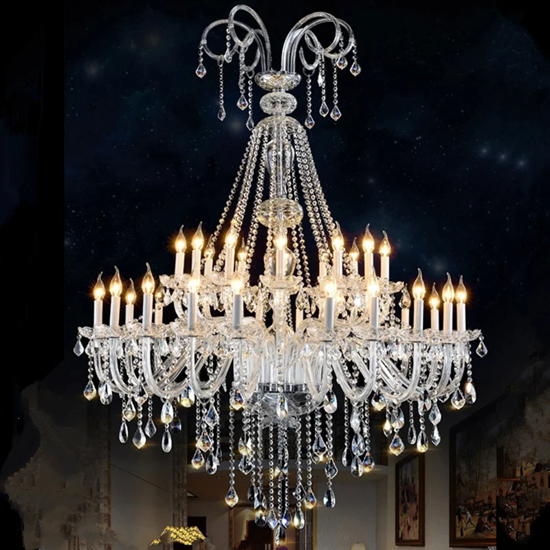 LED Modern Chandelier Pendant Lamps Living Room Transparent Crystal Light Hotel Lobby Villa Large Chandeliers Lighting Fixture