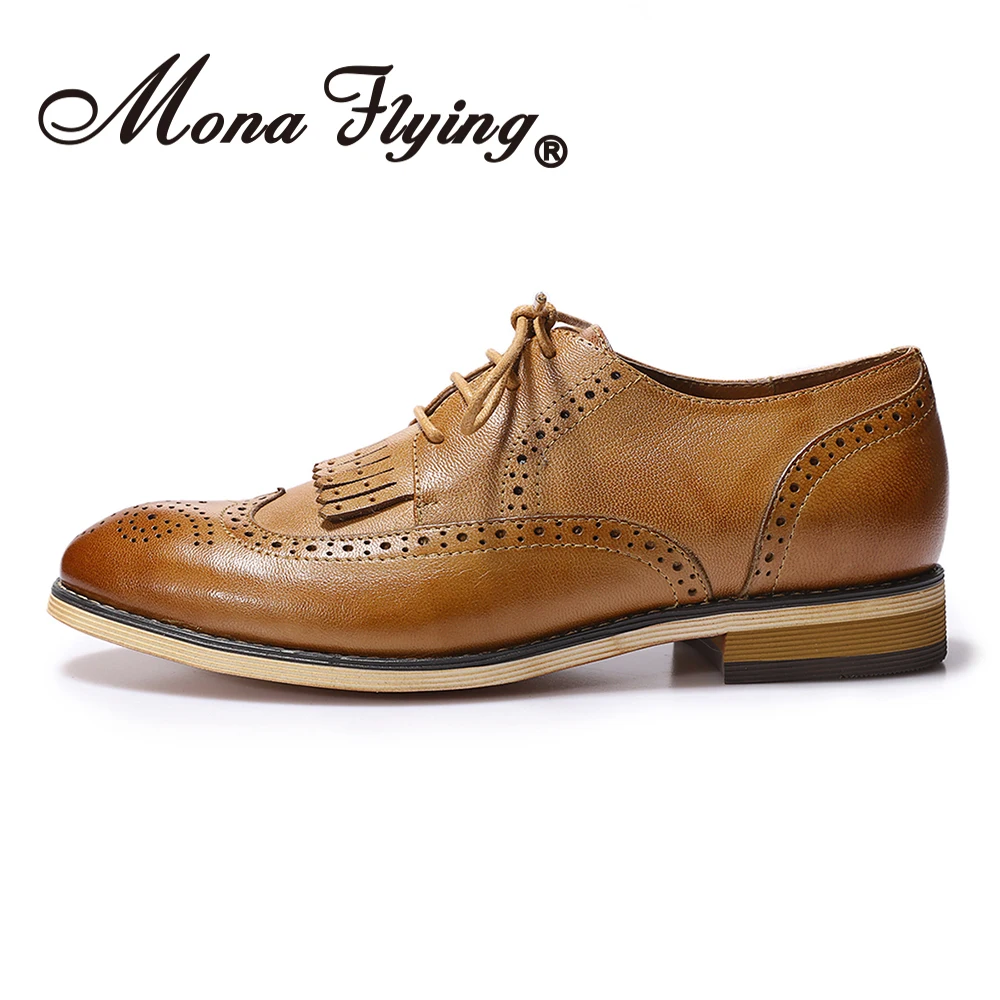 Mona Flying Oxford da donna con punta alare Scarpe brogue derby traforate in pelle fatte a mano Scarpe casual piatte stringate per donna B098-2