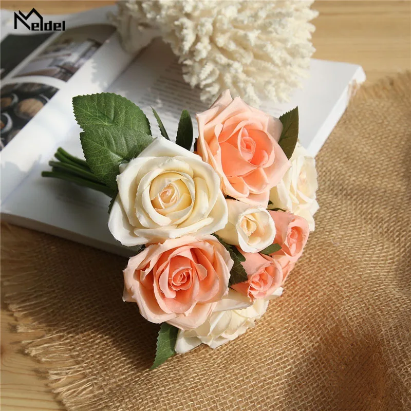 Meldel Wedding Bouquet Bridal Flowers Polyester Rose Bridesmaids Holder Wedding Bouquets Artificial Accessories Wedding Supplies