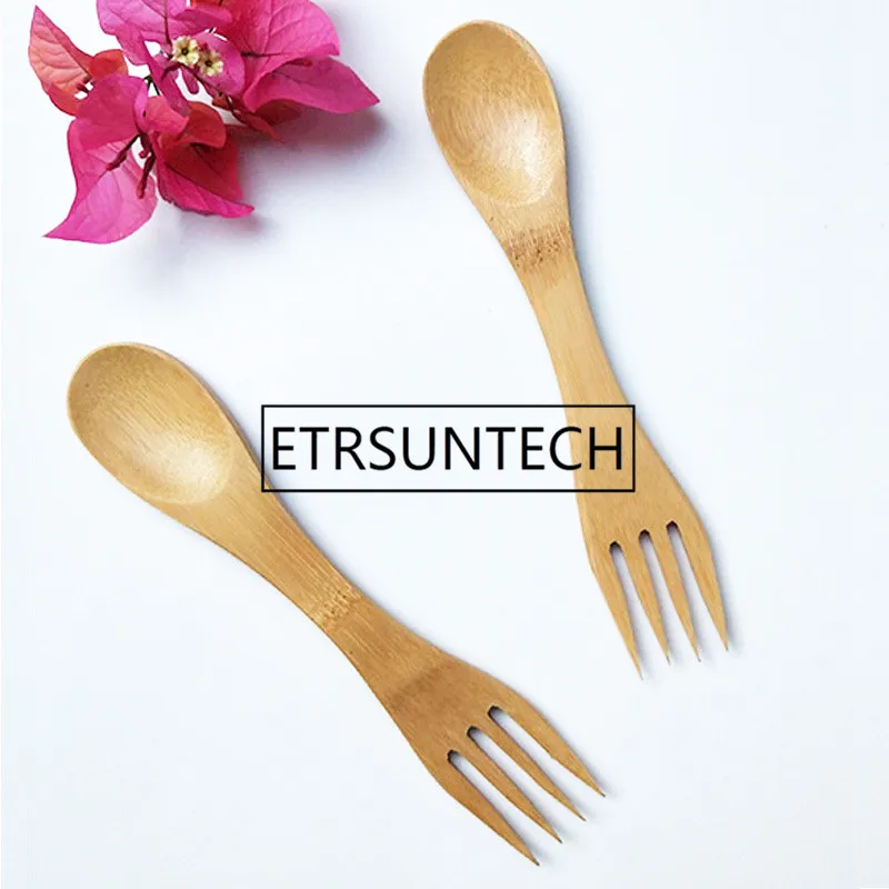 

300pcs/lot Bamboo Spoon Forks Set Natural Bamboo Cutlery Coffee Tea Spoons Salad Fruit Fork