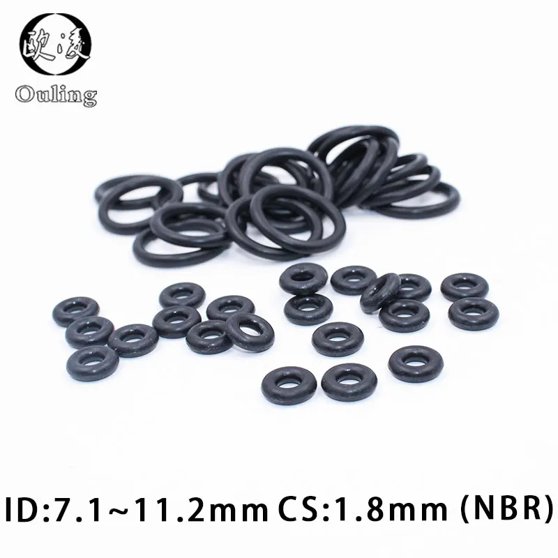 

50PCS/lot Rubber Ring NBR Sealing O-Ring 1.8mm Thickness ID7.1/7.6/8/8.5/9/9.5/10/10.6/11.2mm Nitrile O Ring Seal Gasket Washer