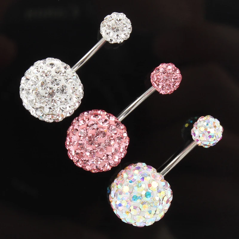 Belly ring 6/12mm ball 16G not allergic stainless steel piercing aurora white pink quality navel bar body jewelry Color mud ball