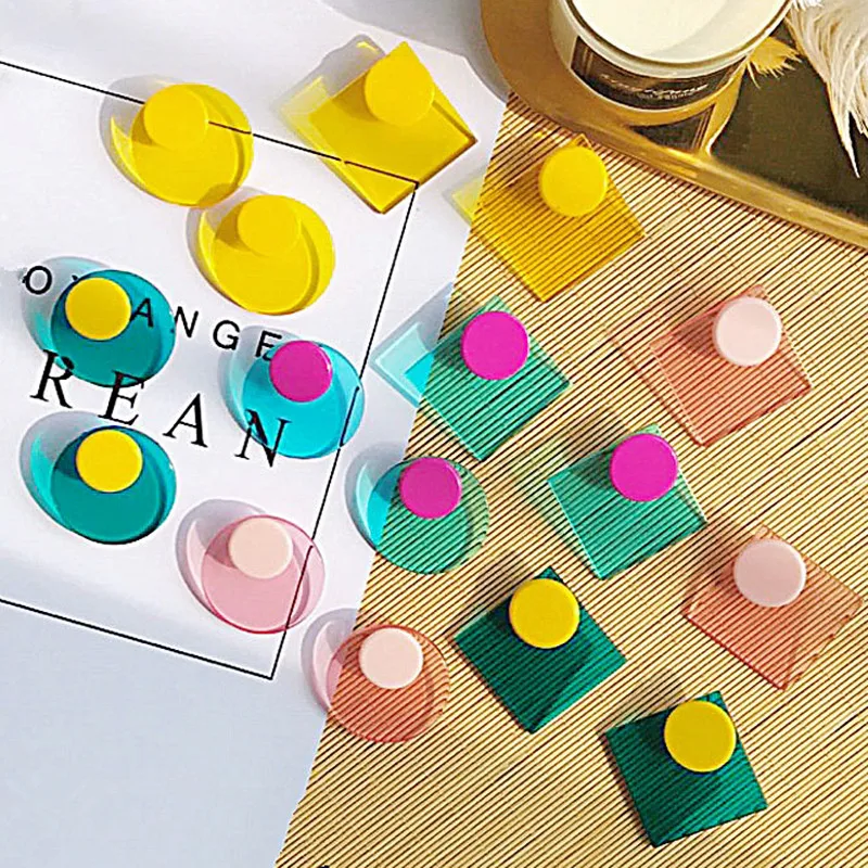 New Exaggerated Geometric Acrylic Stud Earrings Women Korean Style Bohemian Round Shape Big StatementEarrings Party Accessories