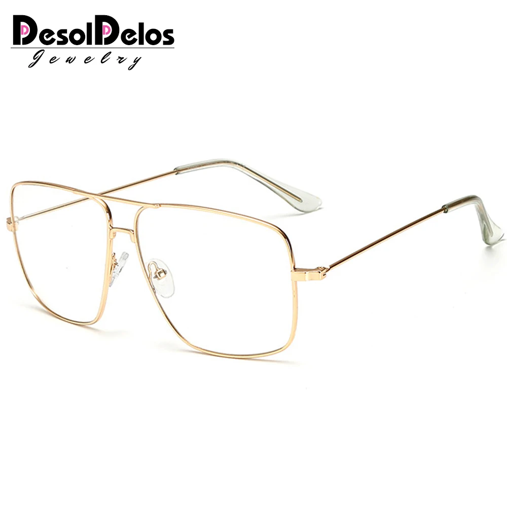 DesolDelos Vintage Gold Metal Frame Eyeglasses Mens Womens Sun glasses Retro Square Optical Lens Eyewear Nerd Clear Lens Glasses