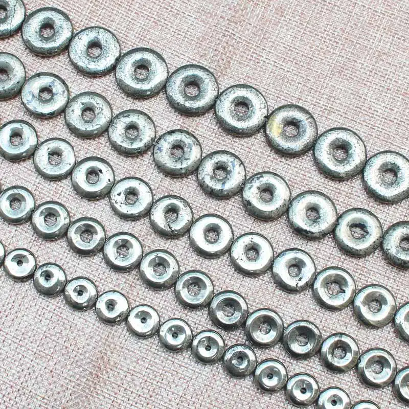 Natural Pyrite  Circle Donut shape Beads 15inch per strand,For DIY Jewelry Making !We provide mixed wholesale for all items!