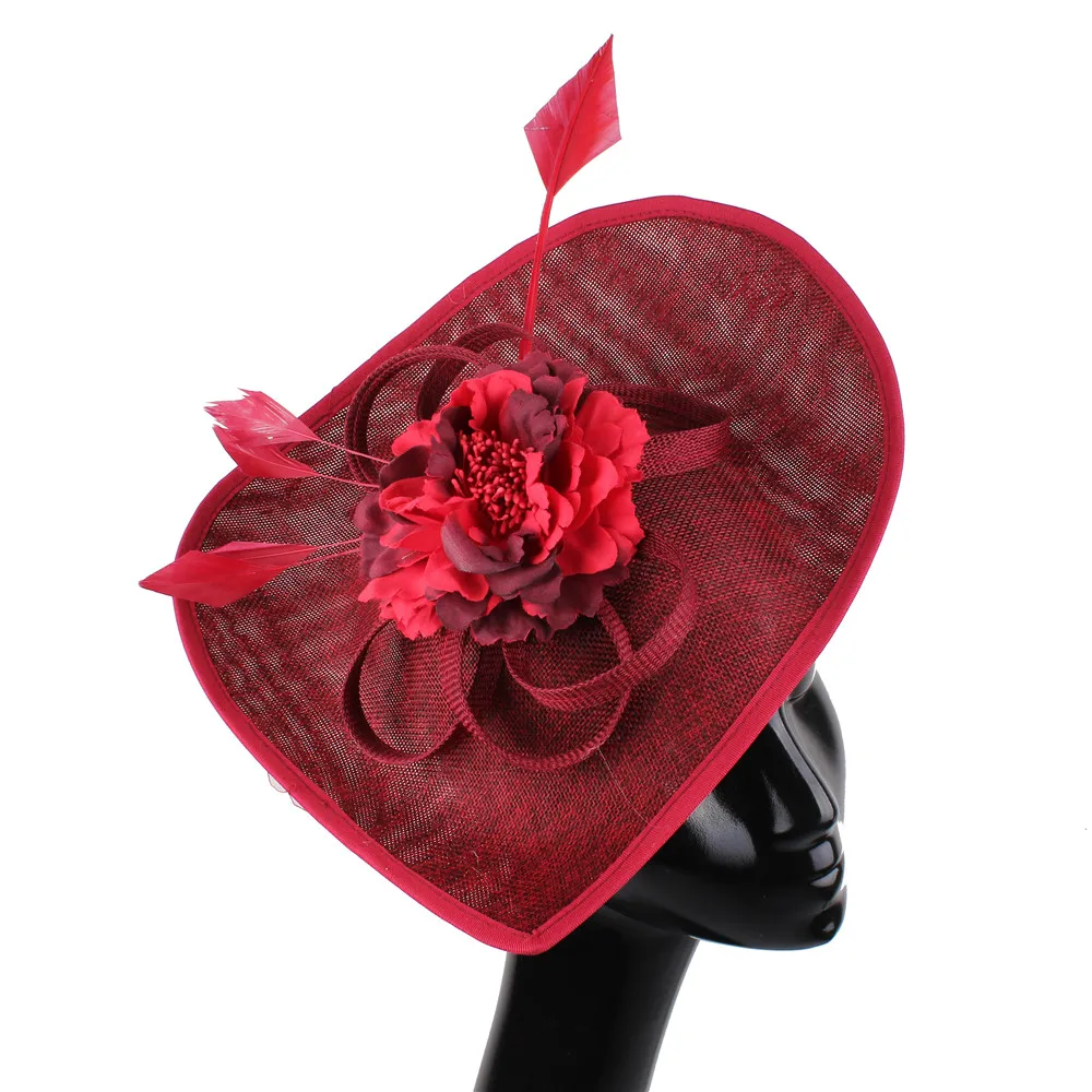 

Women Wine Red Flower Millinery Fascinators Headbands Hat Headwear Women Bridal Elegant Kenducky Derby Headpieces Race Chapeau