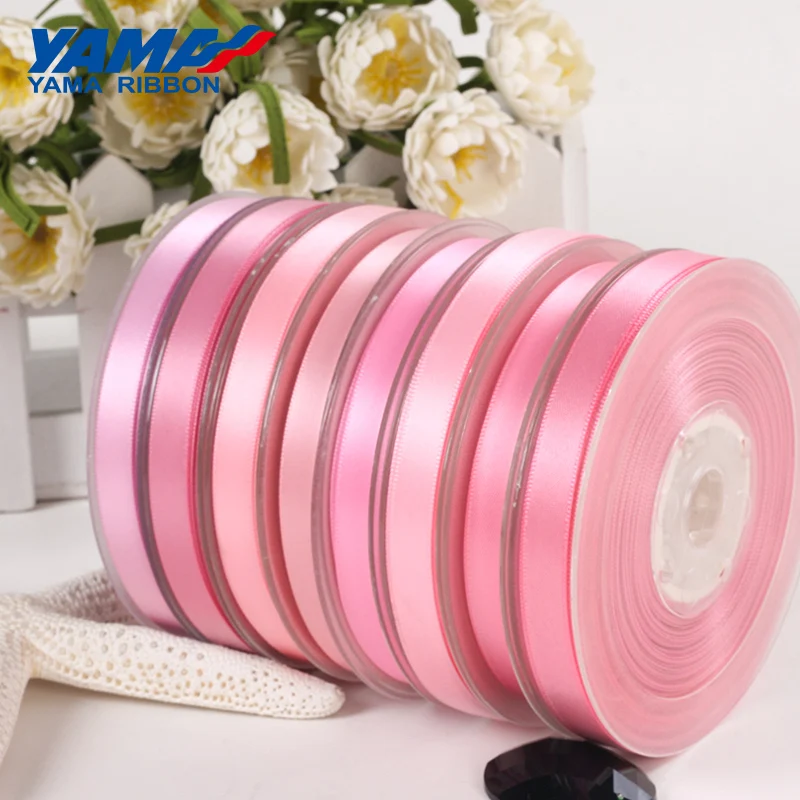 YAMA 50 57 63 75 89 100 mm 100yards/lot Single Face Satin Ribbon Pink Red Rose Party Wedding Decoration Handmade Rose Flowers