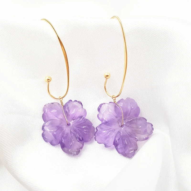 Lii Ji Natural Stone Lavender Amethyst Flowers 925 Sterling Silver 18K Gold Plated Drop Dangle Earrings Women Gift Dropshipping