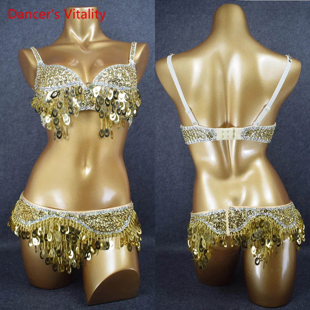 

Senior Women's Girls Sequins Belly Dance Costume Wear Bra+Belt Set Sexy Ladies Kids Bellydancing Stage Competition Clothing