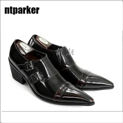 ntparker Japanese Type Fashion Pointed Men Dress Shoes Wine Red/Black Height Increased Business Shoes, Big size EU38-46!