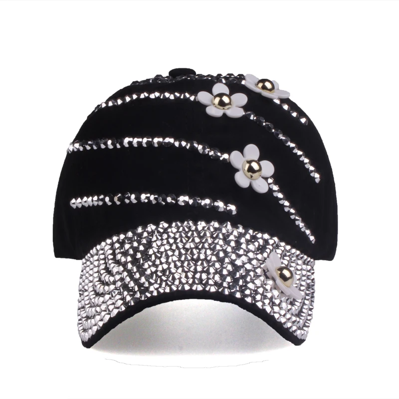 [YARBUU] Baseball Caps With Flowers 2022 New Style Women Adjustable Sun Hat Rhinestone Denim Hat And Cotton Snapback Cap