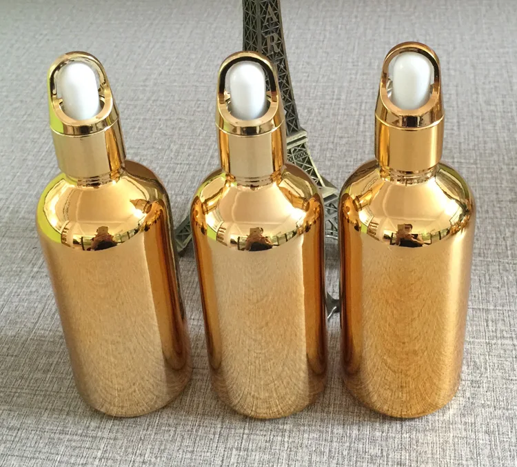 

50pieces/lot 100ml High temperature gold plated dropper bottle, empty gold glass 100ml essentical oil dropper bottle wholesale