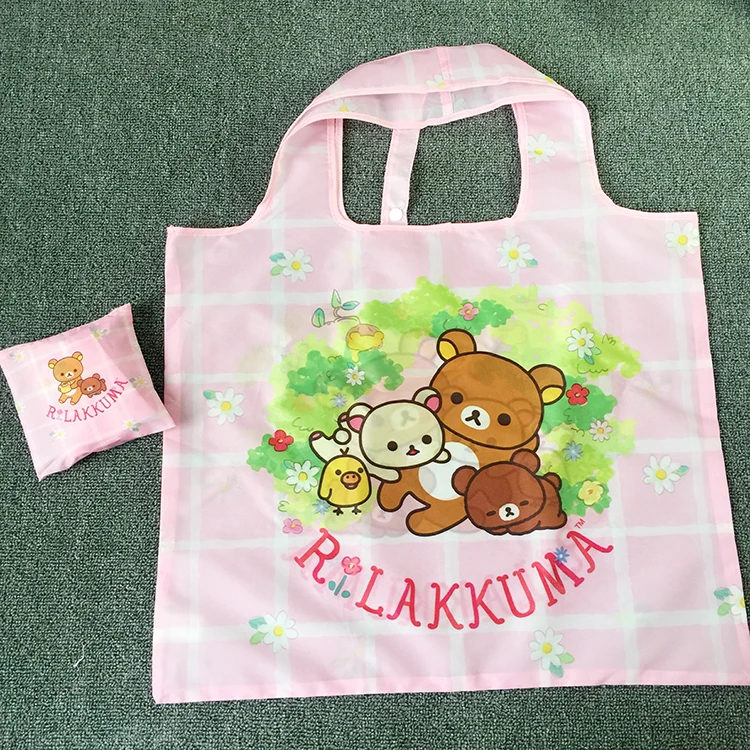 Cute Cartoon Rilakkuma Bear Ears Big Foldable Reusable Shopping Bags Folding Eco Shopper Bag Large Grocery Tote Bag Handbag