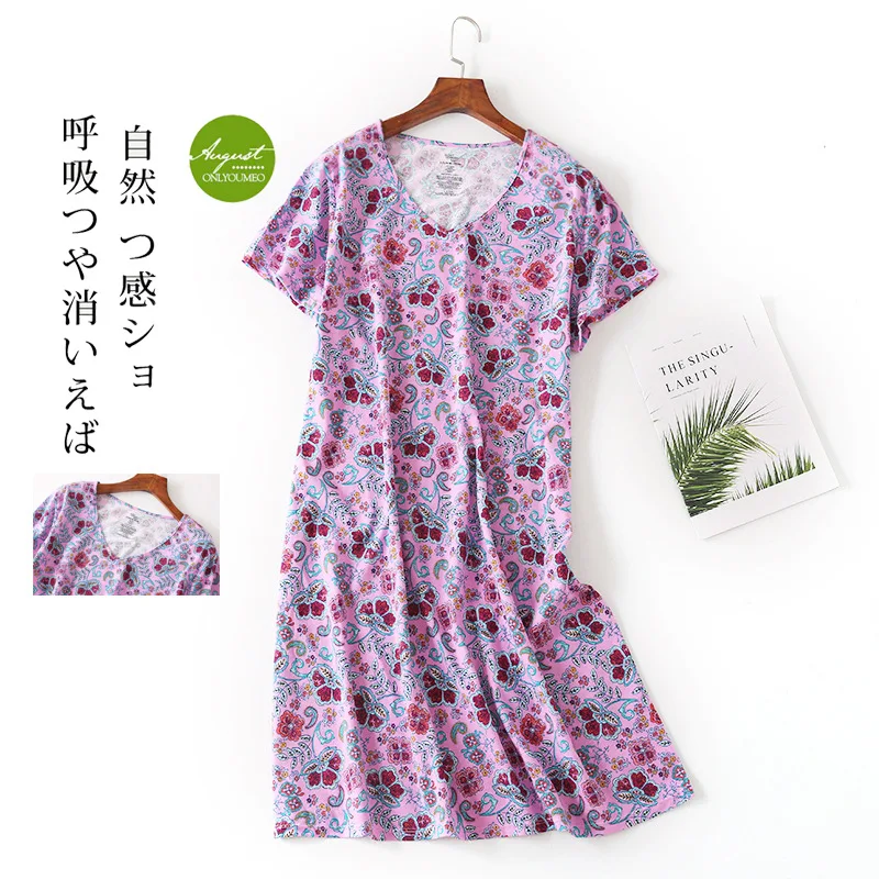 Summer High Quality 3xl Sleepshirt Women Cartoon Nightgown Soft Cotton Nightdress Female Short Sleeve O-neck Sleeping Dress