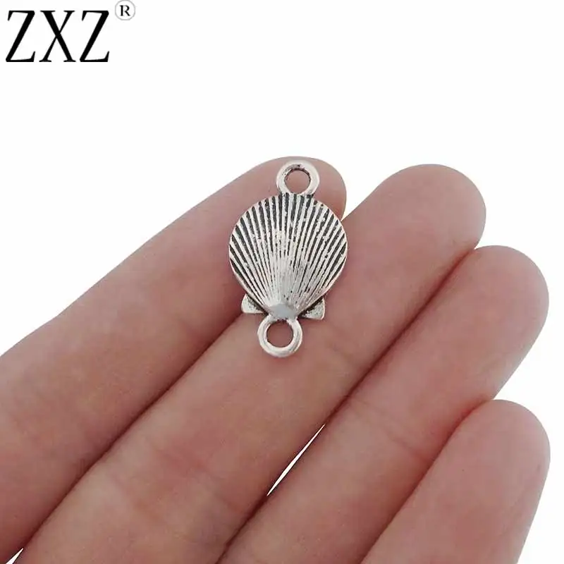 ZXZ 10pcs Antique Silver Scallop Seashell Connector Charms for Bracelet Jewelry Making Findings 23x14mm