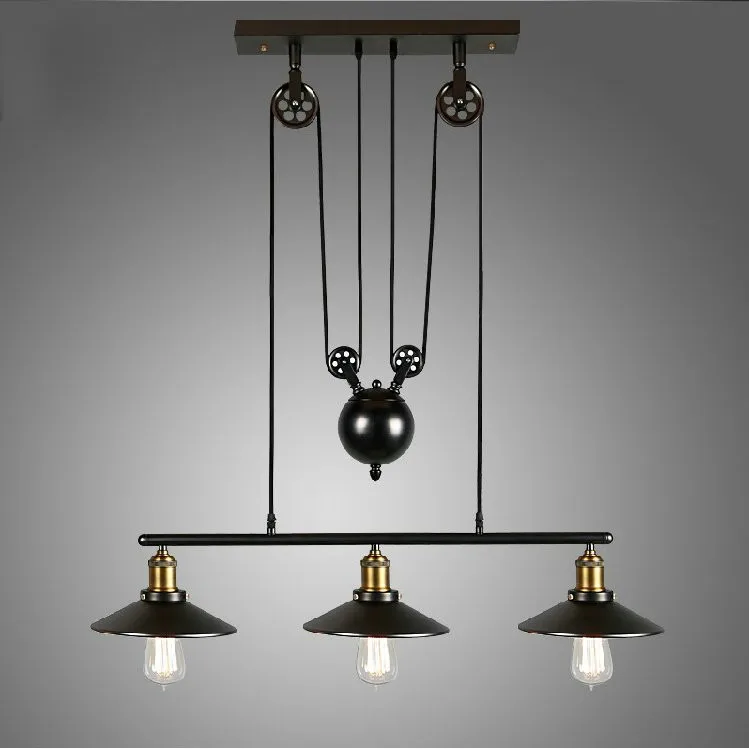 

Industrial Pulley Rope Antique Lamp Black Retro Iron Pulley Pendant Lights Industrial Iron pendant lamps Restaurant Bar lamp