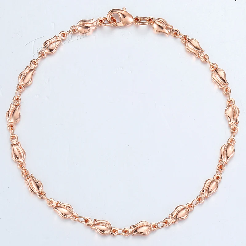 585 Rose Gold Color Womens Bracelet Chain Tulip Bud Bead Beaded Link 4mm 18cm 20cm 23cm GB394