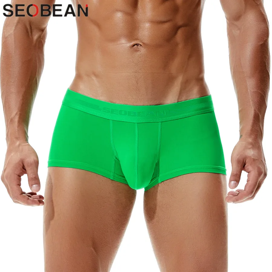 SEOBEAN 4Pcs/lot Boxers Mens Underwear Solid Colorful Male Panties Boxer Shorts Sexy Low Waist U Convex Design Men Underpants