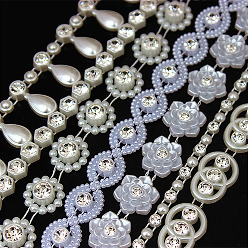 1 Yard Rhinestone Chain ABS Pearl Beads Crystal Chain Trim Sew On for DIY Wedding Costume Applique Jewelry Craft Accessories