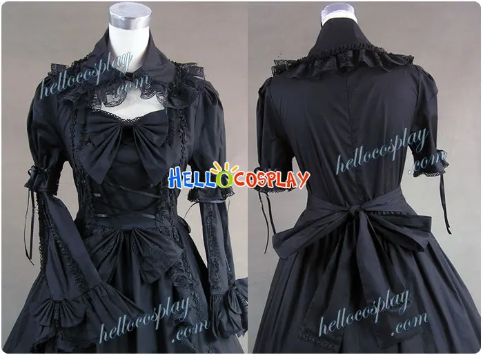 Renaissance Gothic Cotton Lolita Black Dress Ball Gown H008