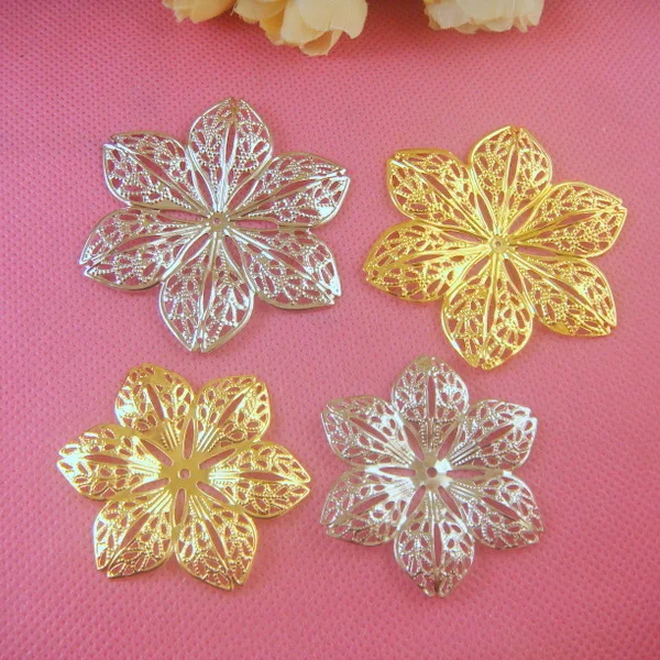 20 pz 43mm filigrana fiore avvolge charms in metallo per abbellimento Scrapbook gioielli fai da te artigianato avvolge connettori artigianato in