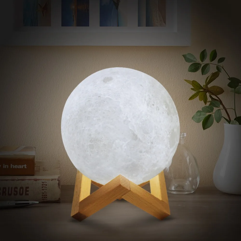 USB Rechargeable Touch Switch 3D Print Moon Bookcase Bedroom Lamp 2colors LED Reading Night Light Home Christmas Decoration Gift