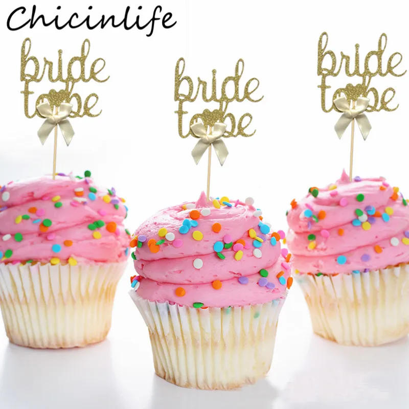 

Chicinlife 6Pcs/bag Gold Bride To Be Cupcake Toppers Bachelorette Party Decoration Bridal Shower Wedding Cake Accessory Supplies