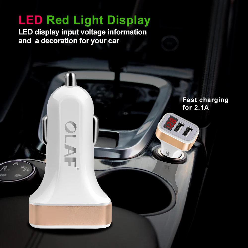 OLAF Dual USB Car Charger LED Digital Display GPS Auto Fast Charge Adapter USB Chargers For Samsung Xiaomi Tablet Car-Charger