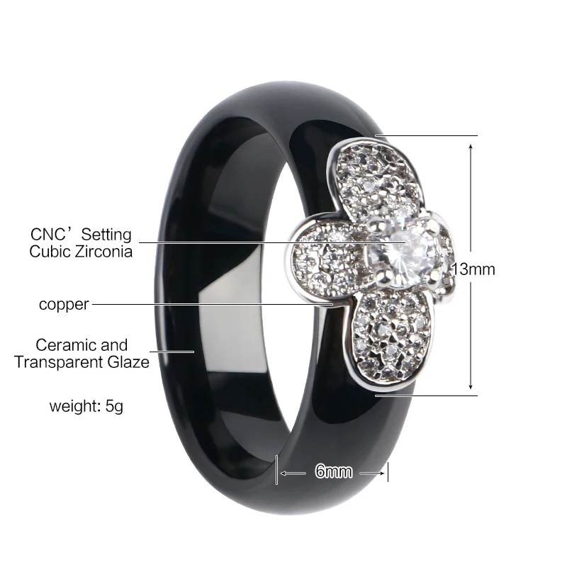 2019 New Bee Ring With Bling Crystal CZ Smooth Pink Black White Ceramic Rings Elegant Jewelry Wedding Finger Ring for Women Gift