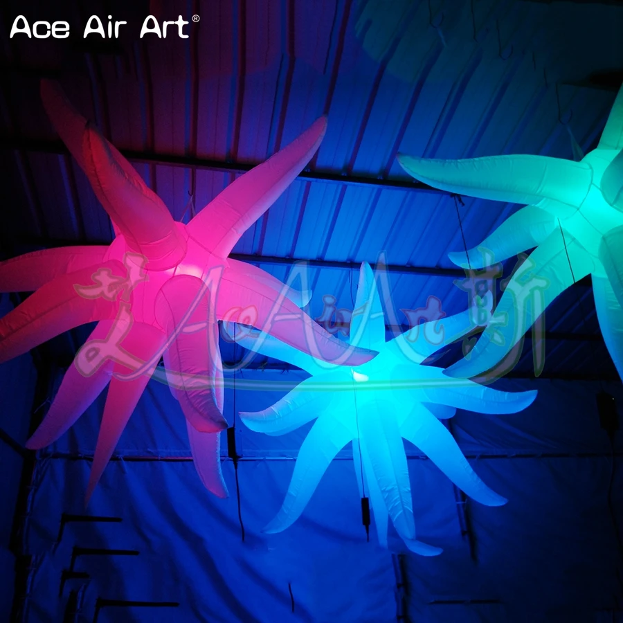 Customized LED Inflatable Flame Hanging Curve Star with Lighting for Stage and Club Decoration
