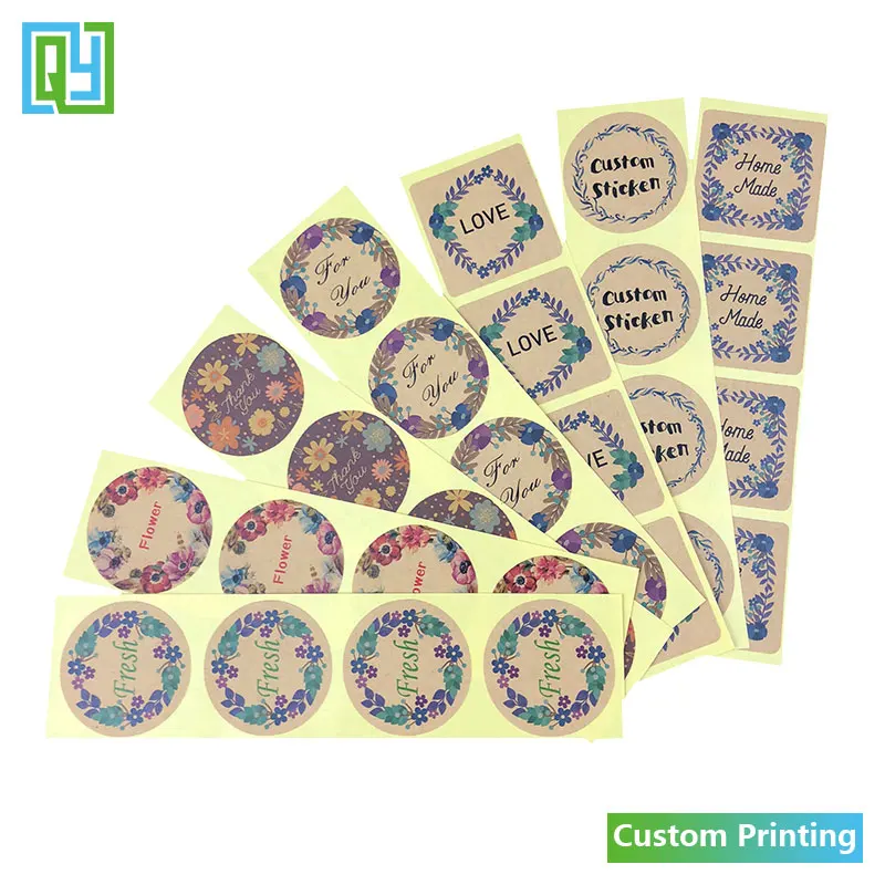 100pcs 35mm Custom Adhesive Kraft Paper Stickers Thank you Hand made Love Wedding Shower Gift Logo Brand Name Seal Label Sticker