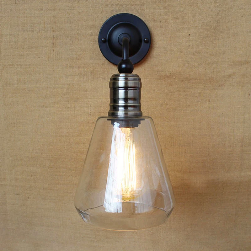 

American country vintage iron lamp clear glass shade wall sconce light bar cafe restaurant hotel loft home dinning room bedside