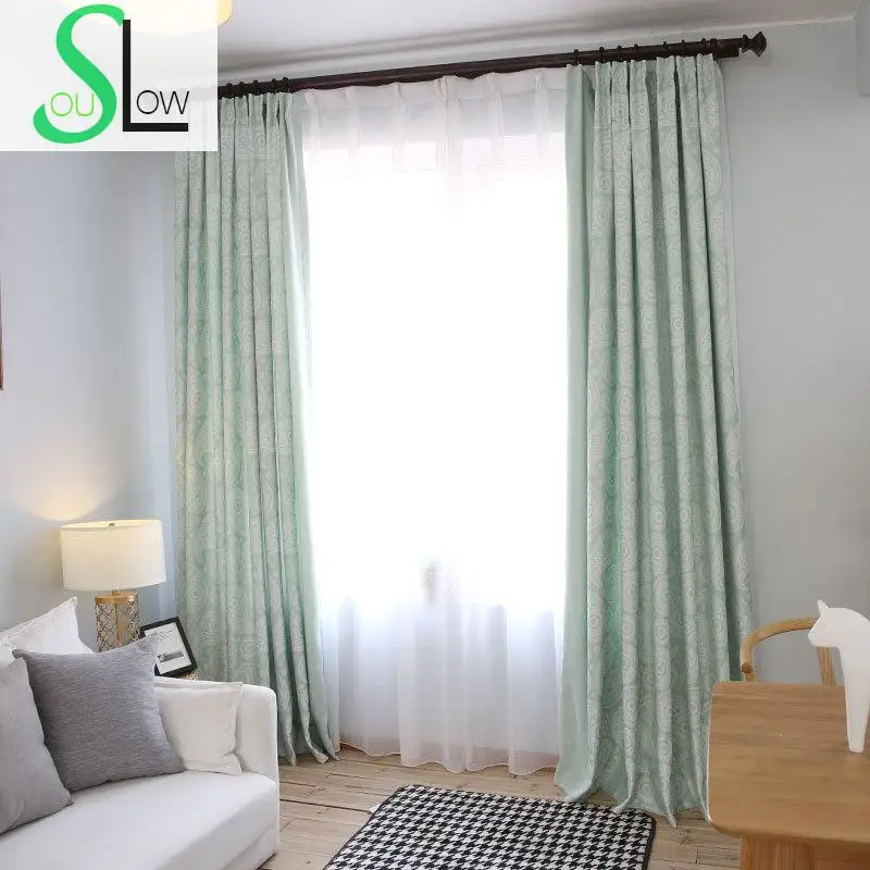 Slow Soul Green Mirage New Curtains Insubstantial Cotton Jacquard Curtain Floral Cortina For Living Room  Kitchen Bedroom