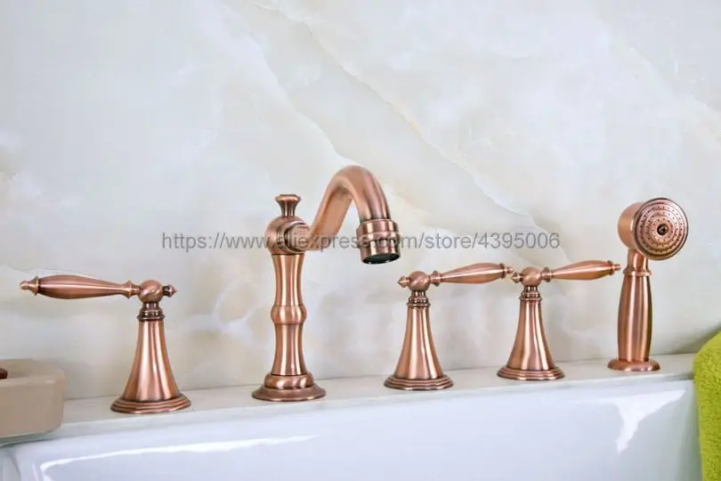 

Bathtub Faucet 5 Pcs Widespread Roman Tub Faucet Three Ceramic handle Bathtub Mixer tap with Handshower Deck mounted Btf219