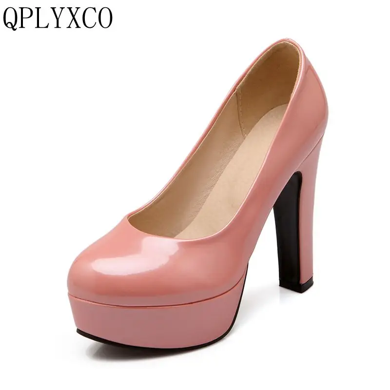 QPLYXCO 2017 New fashion Candy color big small size 31-47 patent leather women high heel shoes sexy lady spring pumps shoes99-10