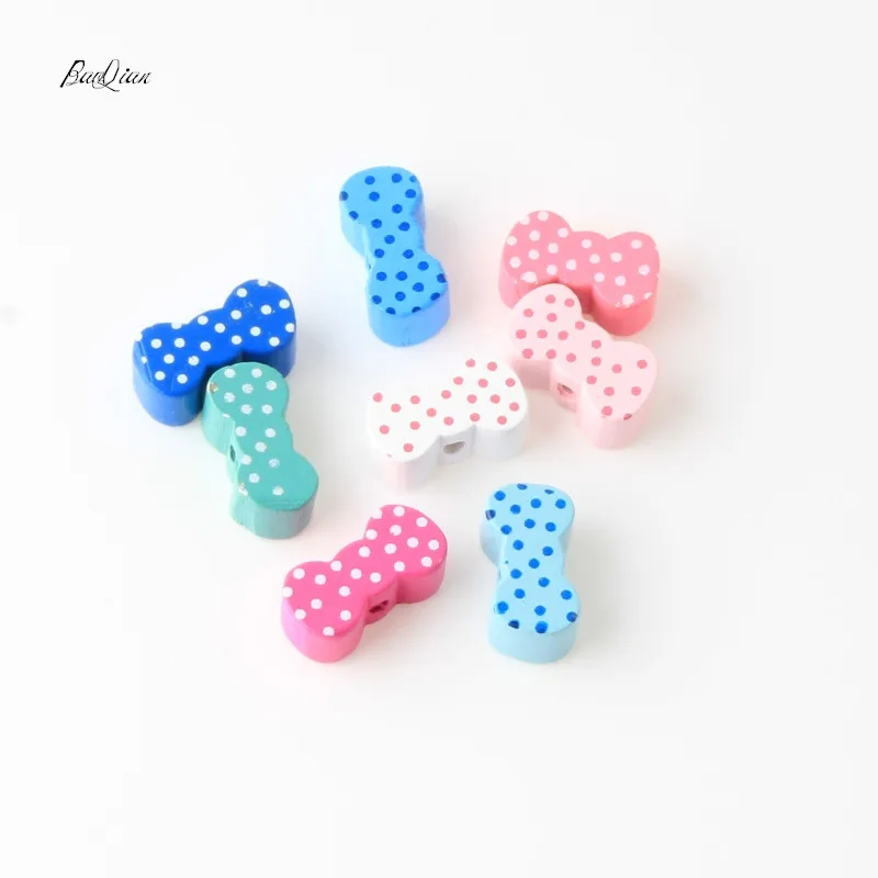 30pcs Mixed Color Baby Toys Bow-Knot Shape Wood Beads for Jewelry Making DIY Pacifier Clip