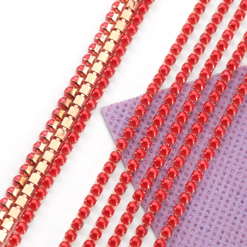 2Yard/10Yards Pearl Copper Rhinestone Chain Base Cup Pearl Chain For Sewing DIY garment accessories trim ABS SS6/2mm 9 Colors