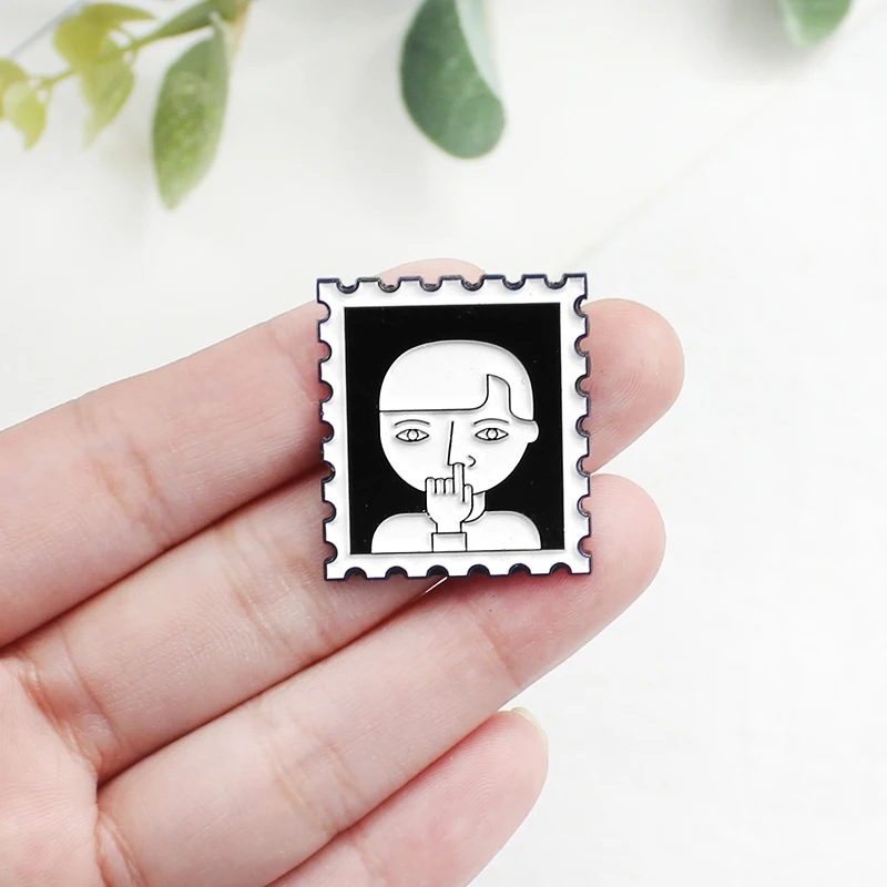 GDHY Black And White Pins Skeleton Zombie Death Devil Lips cat Animals Stamp Boy Digging Nostril Brooch Halloween Enamel Pin