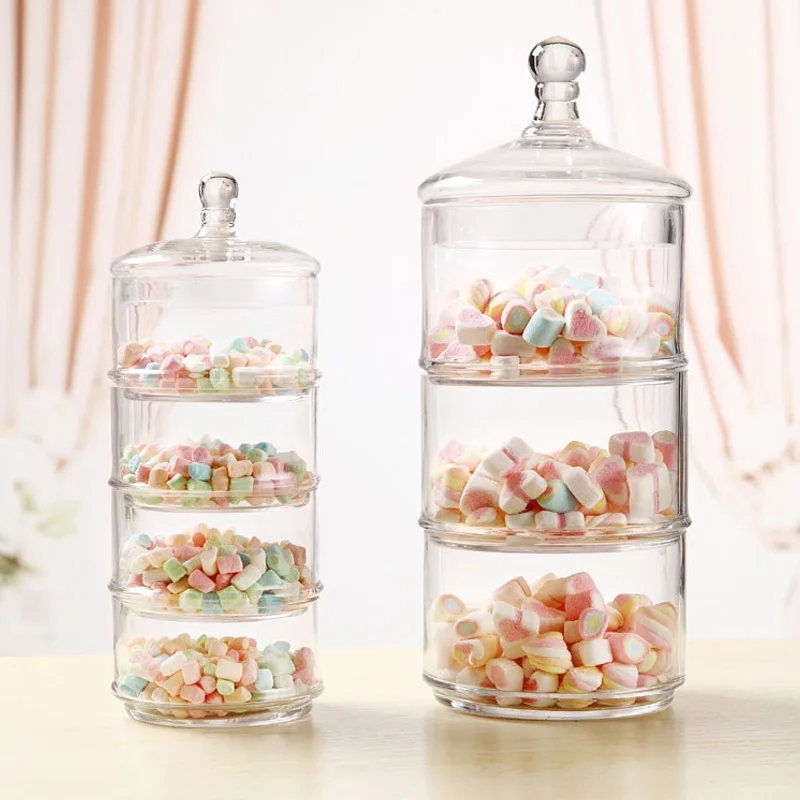 Transparent Glass Candy Cans, Three-Layer and Four-Layer Candy Cans with Wedding Dessert Decoration, Dried Fruit Jar, 4 PCs/Set