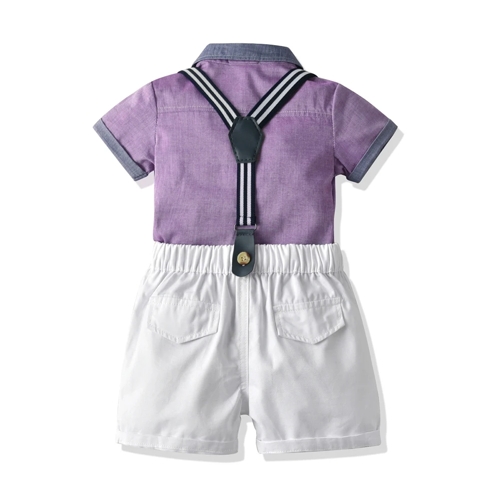 Top and Top Infant Boys Gentleman Outfits Short Sleeve Shirt with Bow Tie+Suspenders Shorts 2Pcs Sets Roupas Infantis Menino