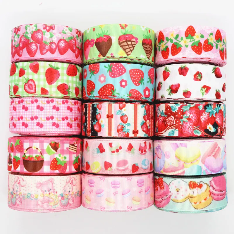 5 Yards Grosgrain Ribbon Strawberry Cake Printed Ribbon 1