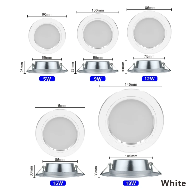 6pcs/lot Led Downlight 220v Ceiling Light 5W 9W 12W Recessed Down light Round Led Panel Light 15W 18W Spotlight Indoor Lighting